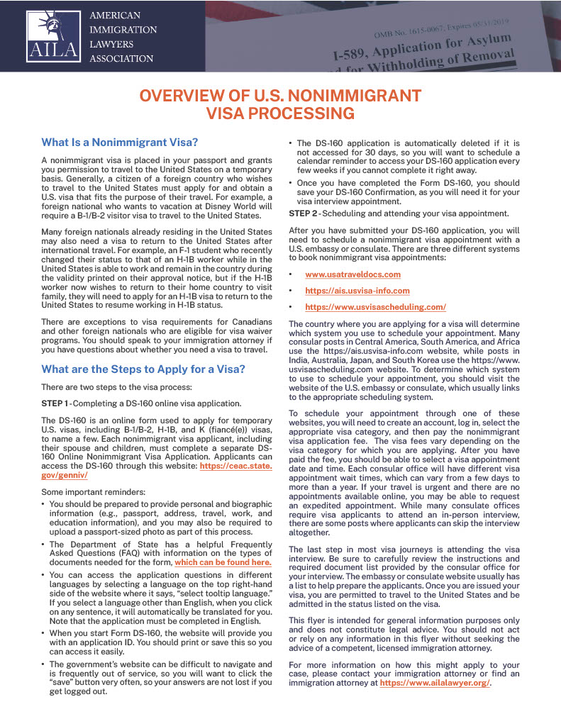 Overview of US Nonimmigrant Visa Processing