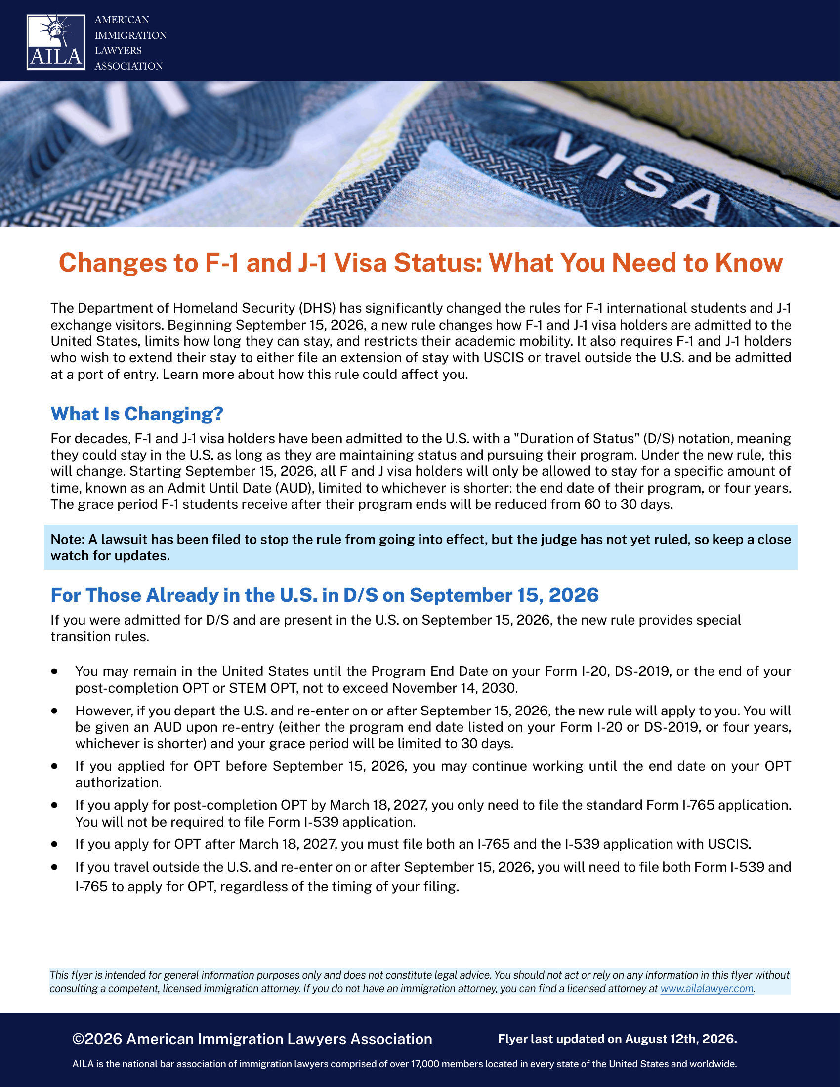 AILA Changes to F-1 and J-1 Visa Status What You Need to Know - Page 1